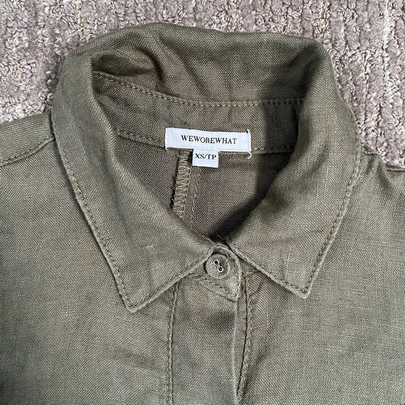 WeWoreWhat Linen Smocked-Waist Puff-Sleeve Romper Olive Green Size XS - Picture 8 of 10
